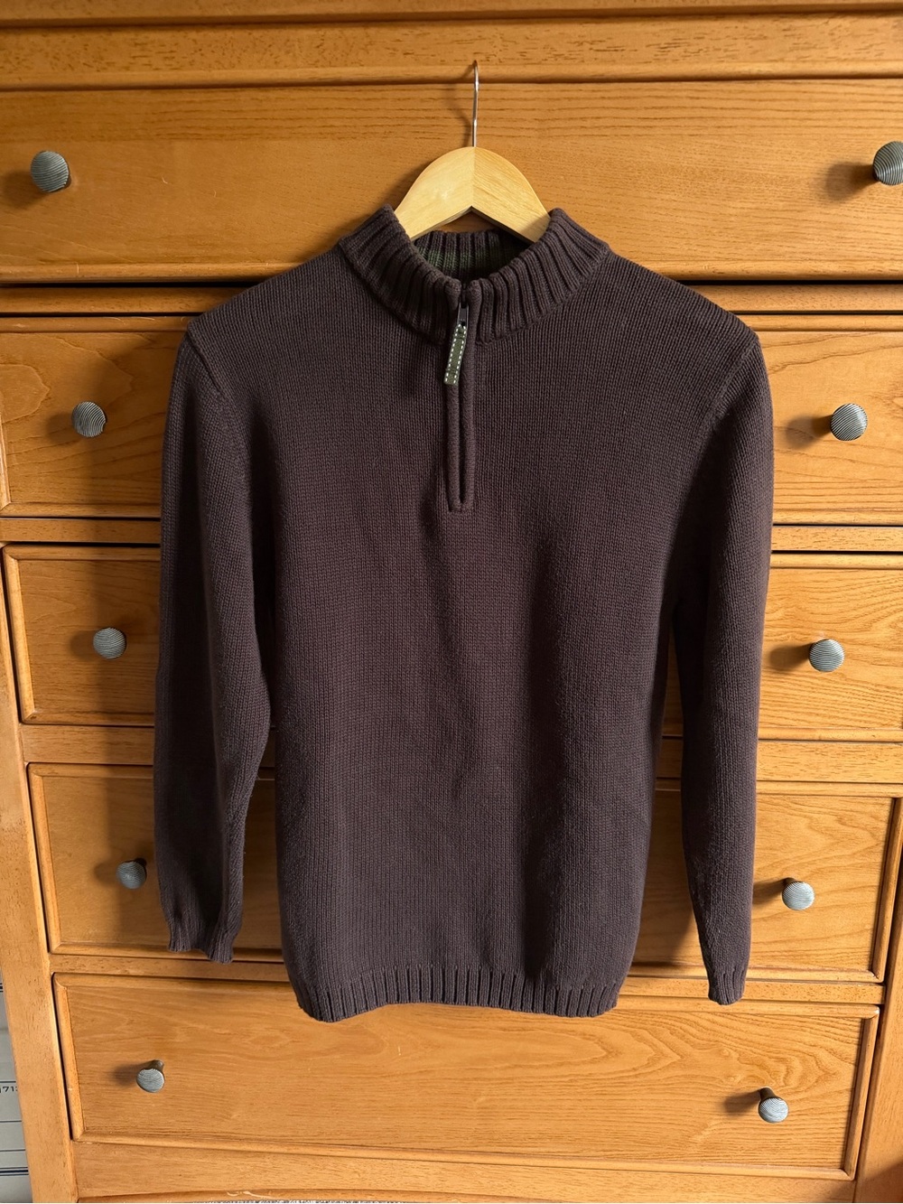 Lands’ End Boys Large 14-16 Brown Mock Neck 1/4 Zip Pullover Sweater Chunky Fall